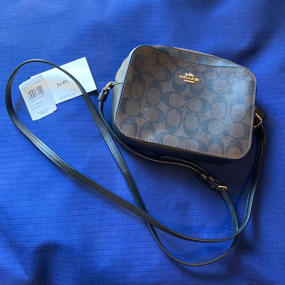 Coach Mini Camera Bag in Signature Black/Brown Canvas